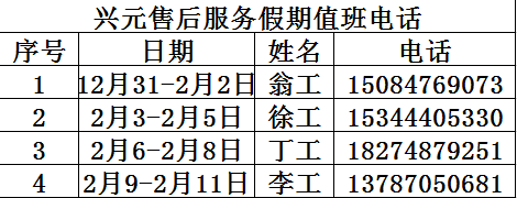 興元售后服務(wù)假期值班電話